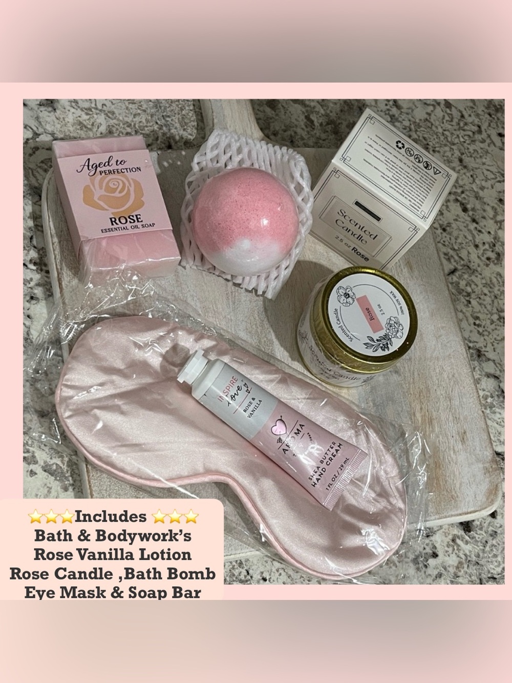 Rose’ BBW lotion Spa Gift Set W/Eye Mask, Candle, Bath Bomb and more🌹🆕🌹